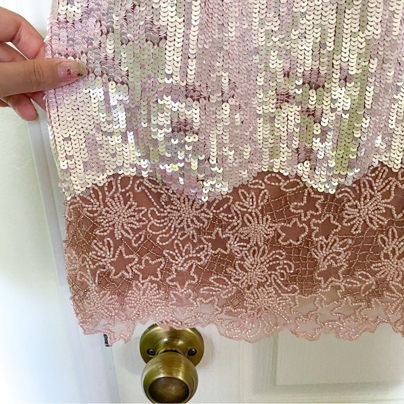 BHLDN Dress Audrey Adele Sequin Mini Shift Beaded Bridal Pink M NWT - Picture 3 of 12